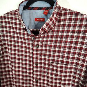 IZOD Heavyweight Red Plaid Cotton Blend Medium Men's Long Sleeve Button Up Shirt